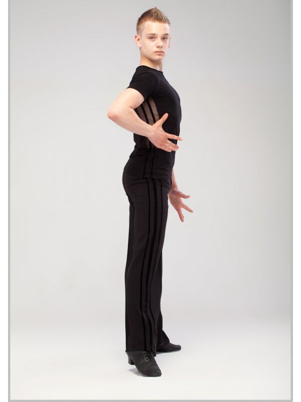 Купить красивые штаны мужские для бальных танцев №991 (лампас три полосы)  для выступления соревнования