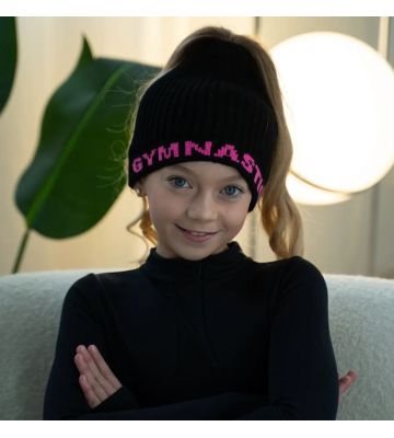 Шапка з отвором для гульки Gymnastics Чорна з рожевим