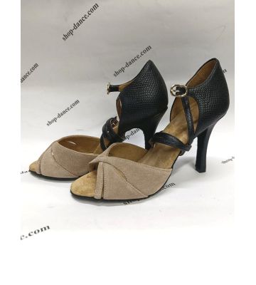 Соціальне взуття GALEX - Емілія шкіра чорна анаконда + бежевий замш